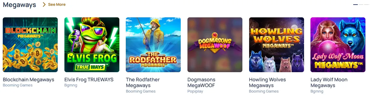 Spindog Casino game interface showing a slot with Megaways mechanic